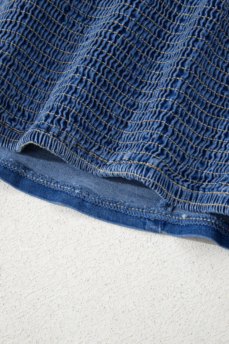 Sail Blue Vintage Bow Front Smocked Back Denim Tube Top - Love Salve